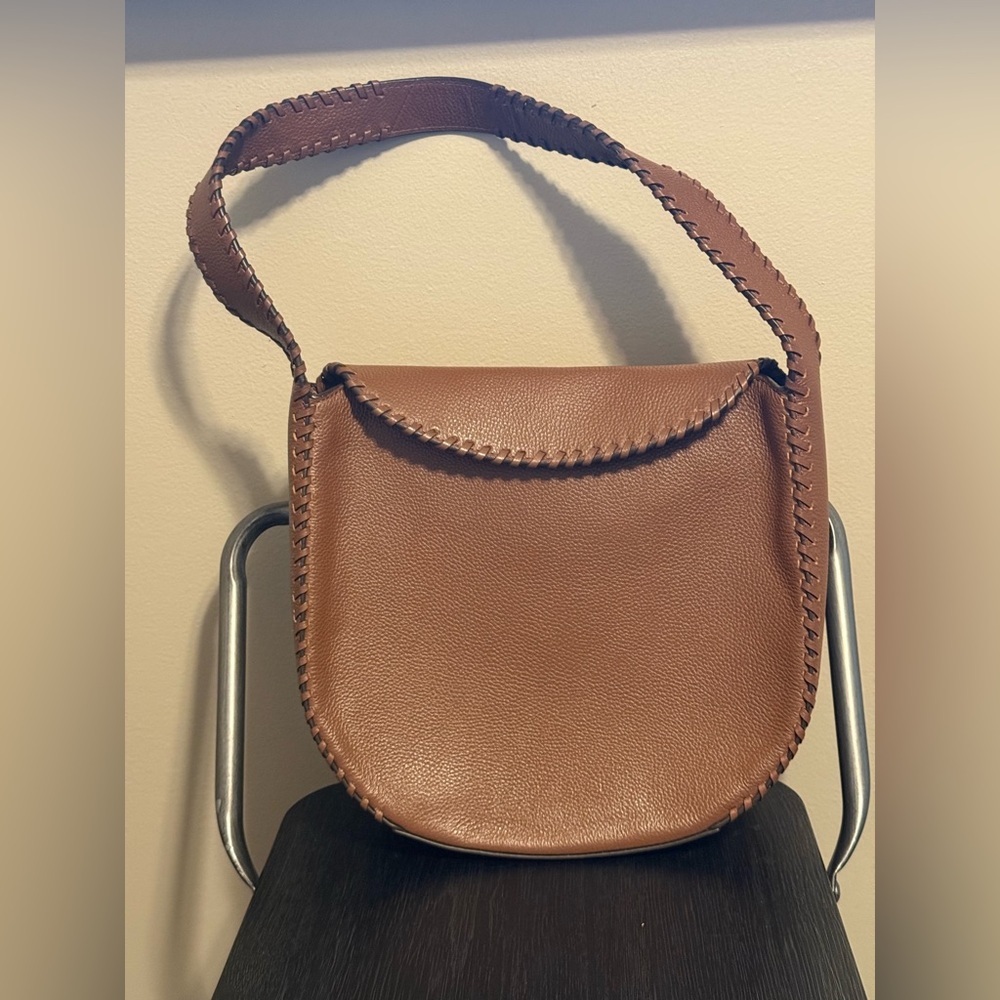J Jill Brown Faux Leather Crossbody Bag – Whipstitch Trim